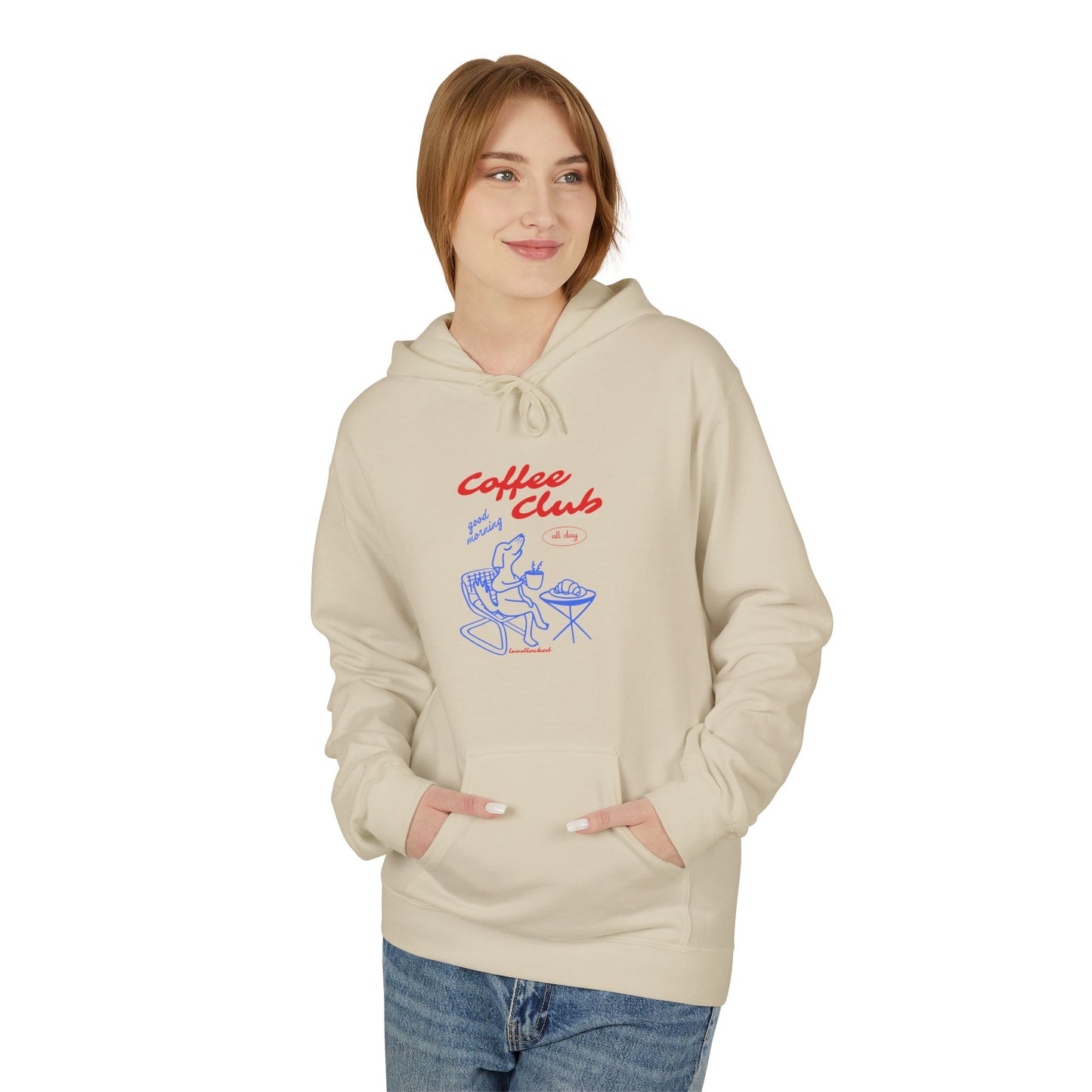 Landlocked Coffee Dog Club Front Print Hoodie